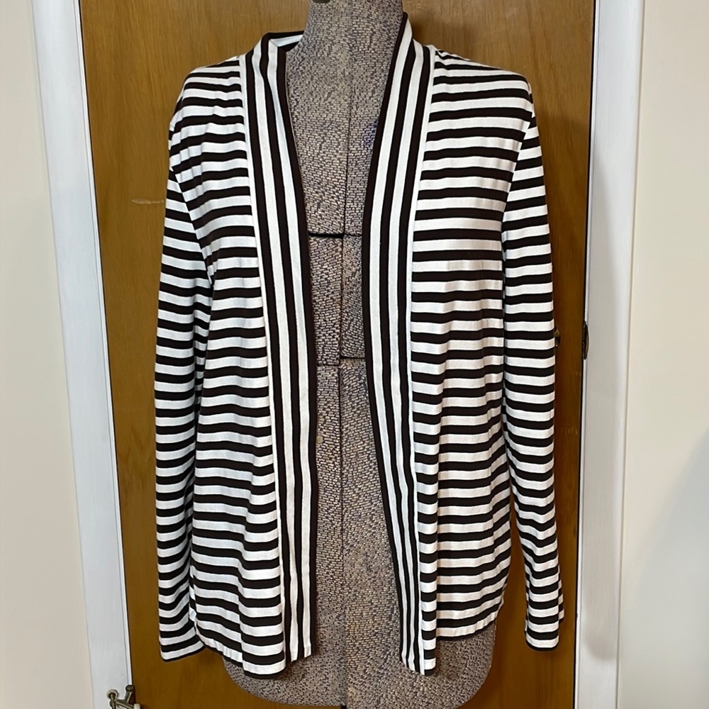 Peck & Peck Weekend Womens XL Brown and White Stripe Open Cardigan